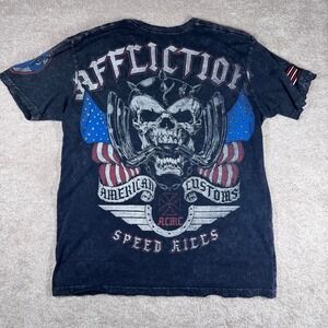 Affliction American Customs Speed Kills Shirt Mens 2XL Black Acid Wash Biker Tee